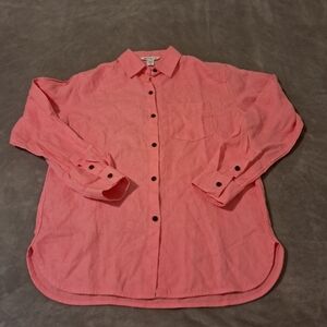 Athleta Retreat Linen Button Down Shirt Tunic Raphanus Pink Sz. XS